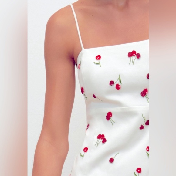 NWT Anthropologie Maeve Brynne 3D Spaghetti-Strap Cherry Romantic Mini Dress - Picture 3 of 6